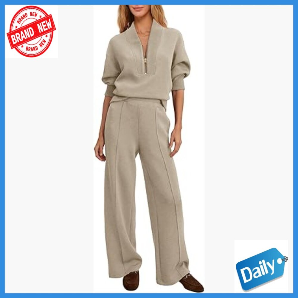 Soft Blend Lounge Set Half Zip Pullover Wide Leg … - image 1